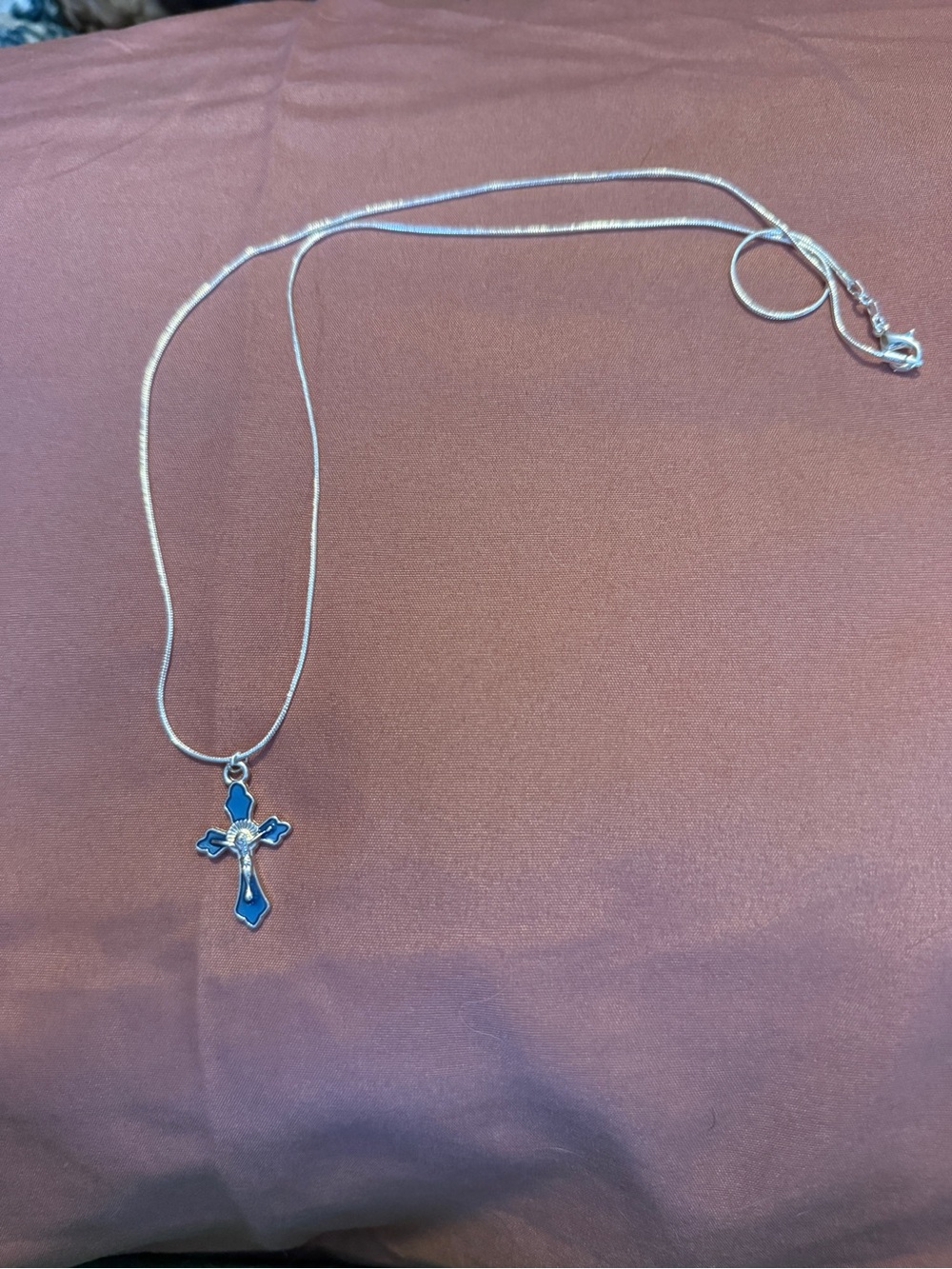 Sterling Silver 925 Necklace with Blue Enamel Cross Pendant